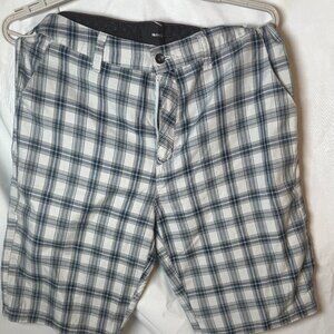Hurley Plaid Shorts Men Gray White Zip Fly Casual